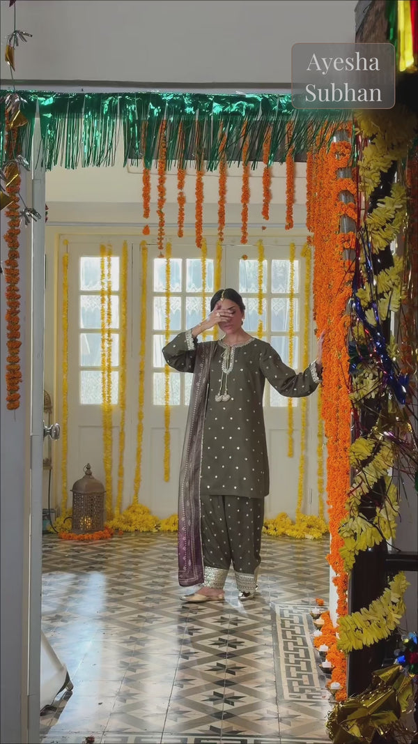 3 Piece Stitched Embroidered Viscose Silk Suit